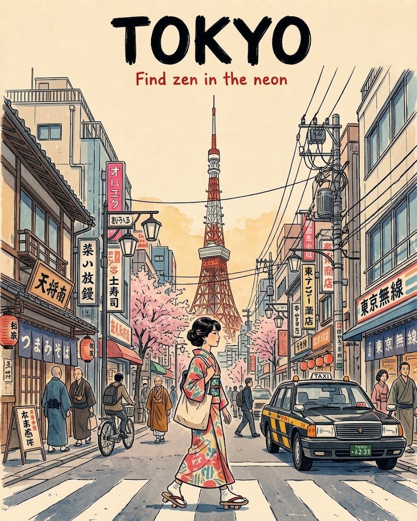 Japan, in timeless colors. 🇯🇵 — visual result shared by @noorwithwifi