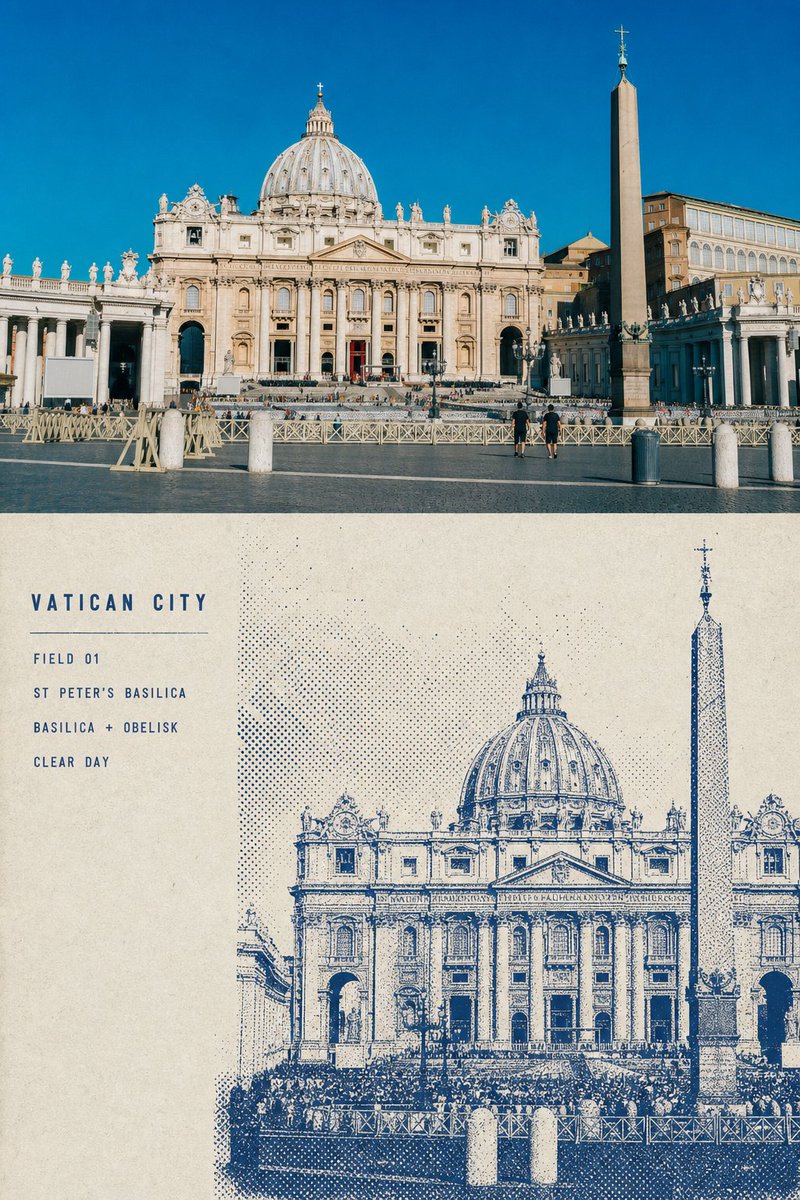 「BLUE HALFTONE CITY ARCHIVE|蓝墨网点城市档案」 — visual result shared by @Hamburgerai