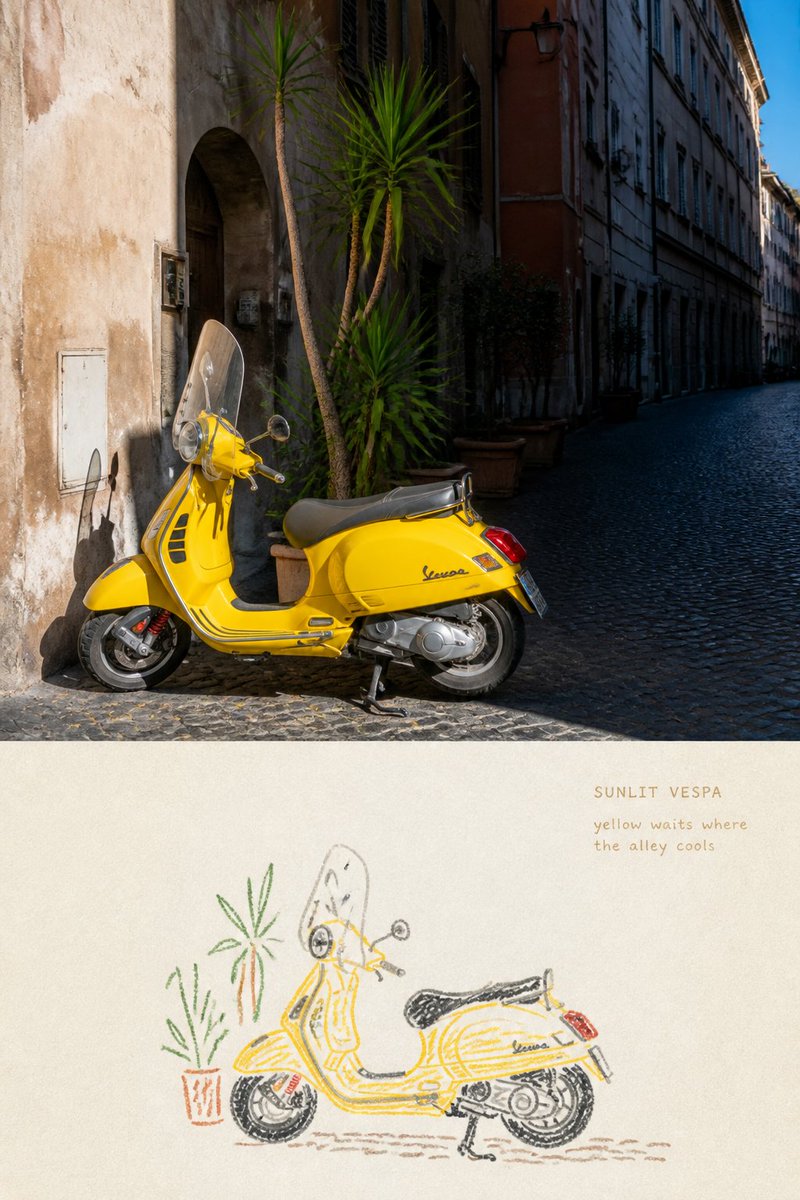 【NAIVE OIL-PASTEL TRAVEL LINE｜稚拙油画棒旅行线描】 — visual result shared by @Hamburgerai