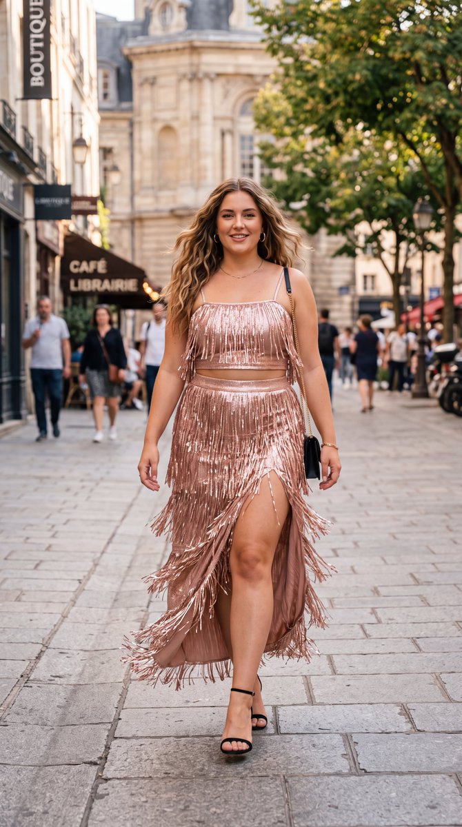 Wrapped in rose gold shimmer and city lights.E — visual result shared by @TaliaAariz