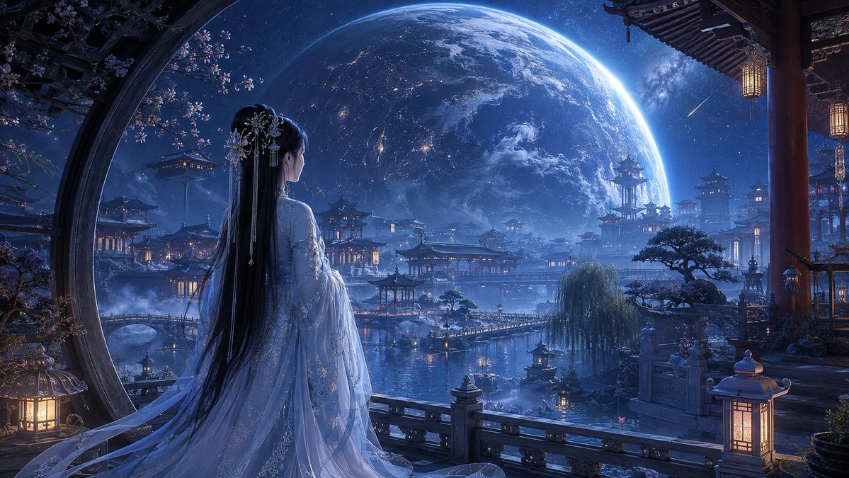 做了一组“悬在宇宙边缘的东方天宫” — visual result shared by @Stellakjbk