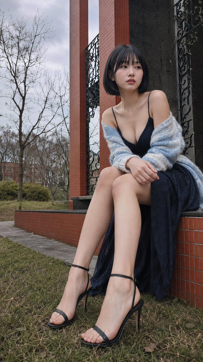 Red tiled wall, bare feet in strappy heels on — visual result shared by @Kunda623270