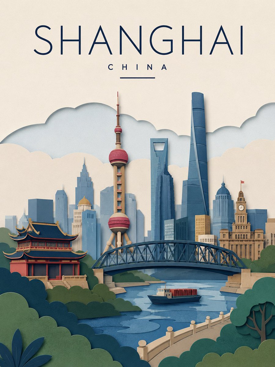 Layered papercut flat-vector editorial travel — visual result shared by @Goodmanprotocol