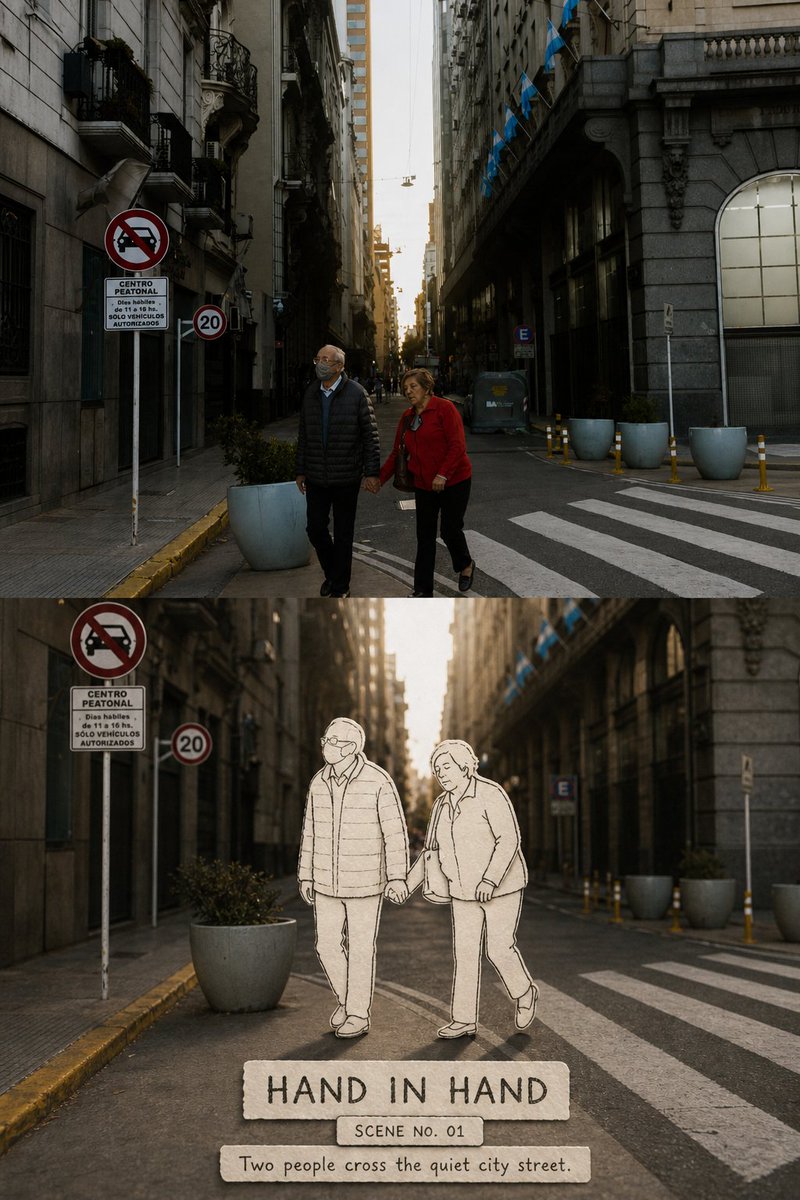 【纸描人物旅行街景】 — visual result shared by @Hamburgerai