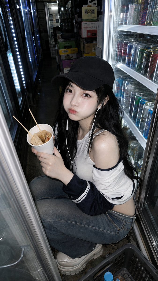 便利店冷柜旁的夜宵时间 🥤 — visual result shared by @chenlinspark