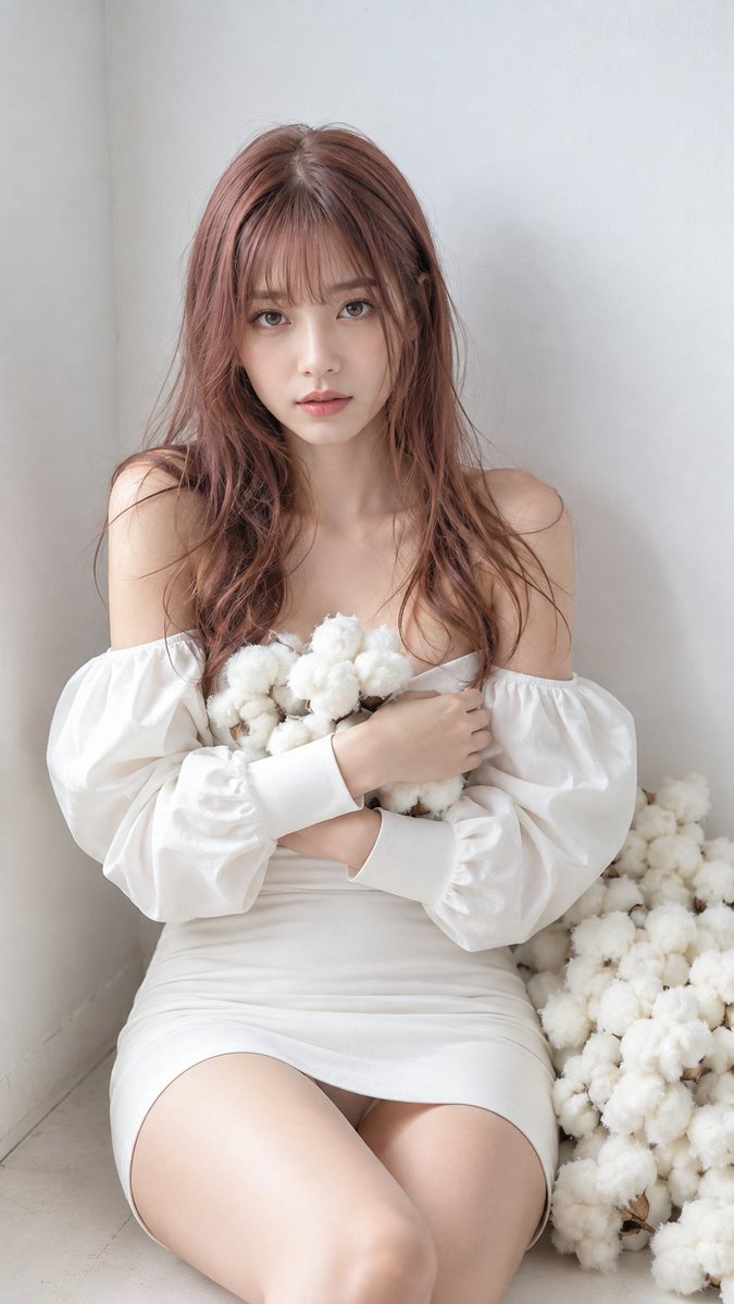 Raw cotton, white on white, nothing else in fr — visual result shared by @Kunda623270
